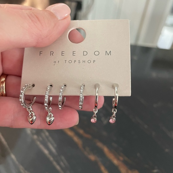 New Topshop hoop and dangle hoop silver and stone earrings - Picture 6 of 6